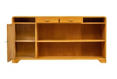 Mid century Scandinavian elm low open bookcase sideboard
