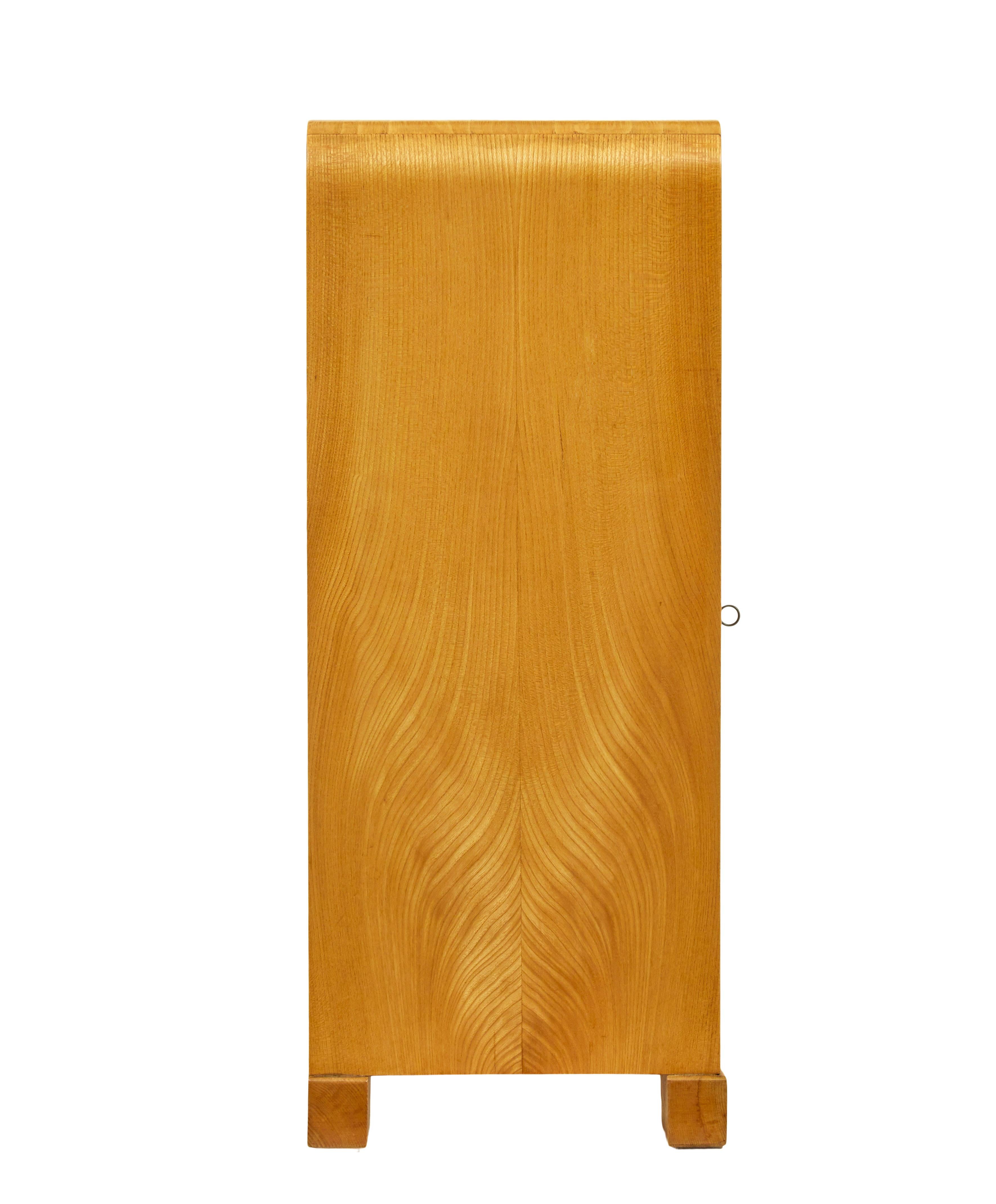 Hand-Carved Mid century Scandinavian elm low open bookcase sideboard For Sale