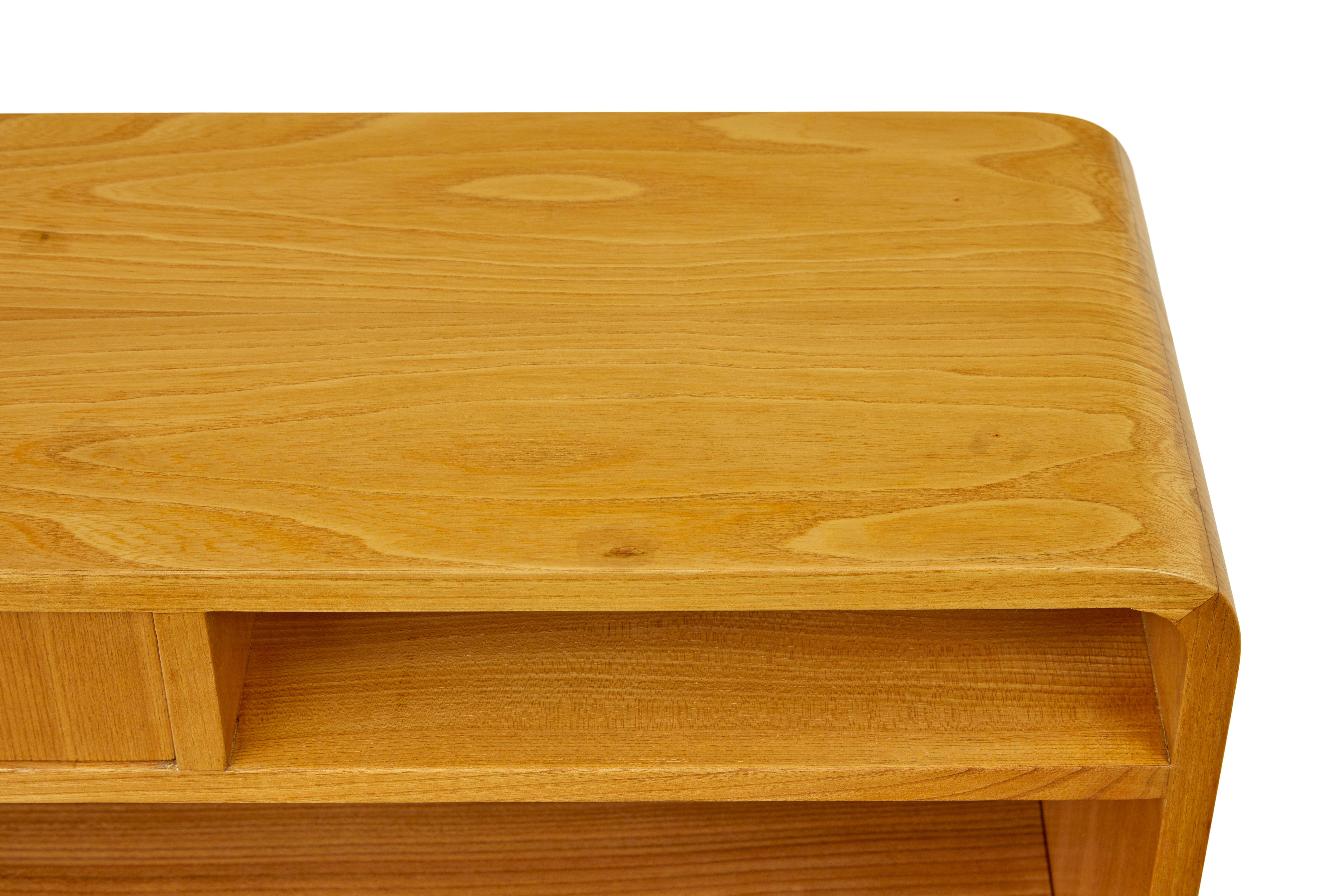Elm Mid century Scandinavian elm low open bookcase sideboard For Sale