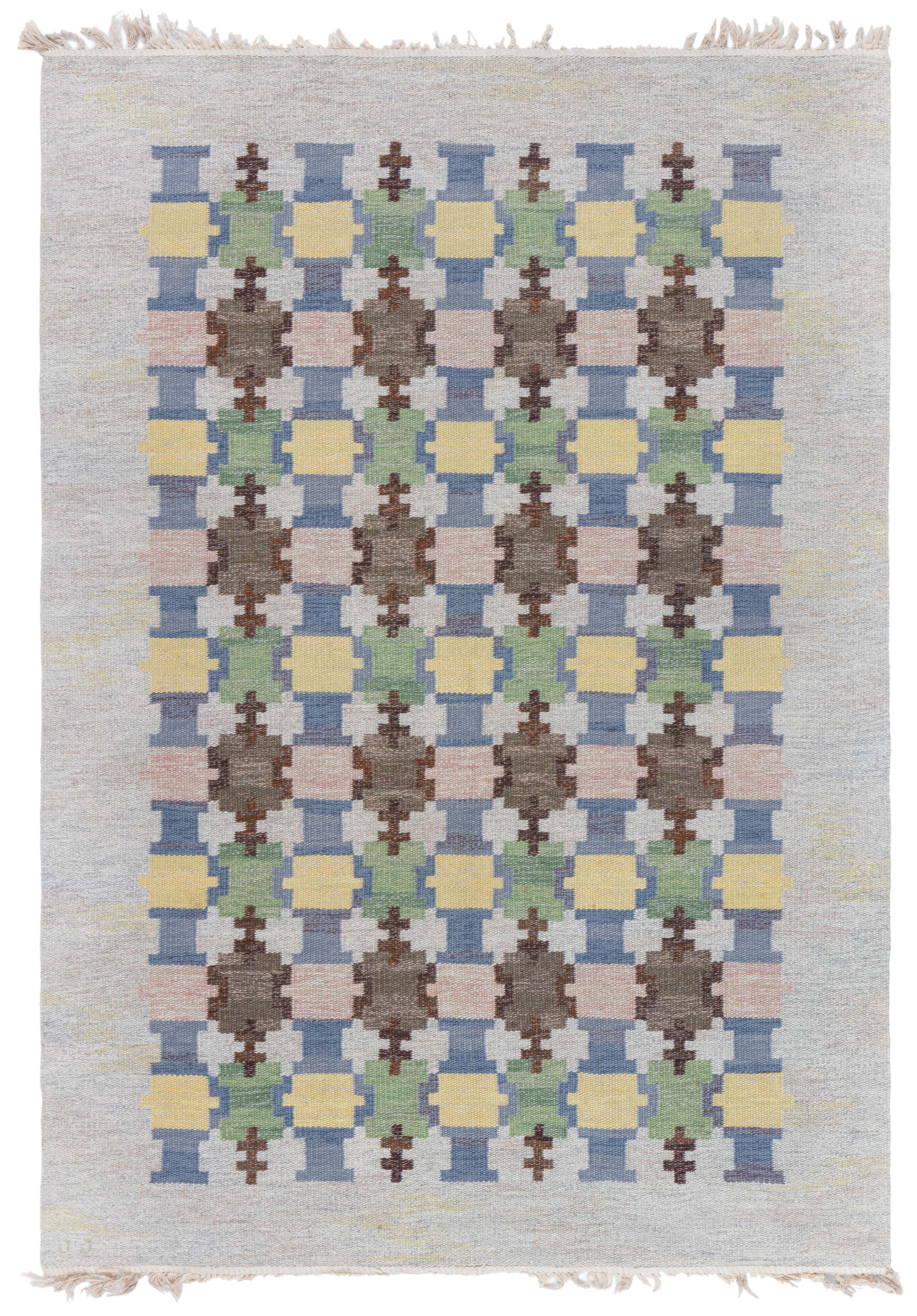Mid-Century Scandinavian Flatweave Rug Designed By Judith Johansson "Spise Hall" For Sale