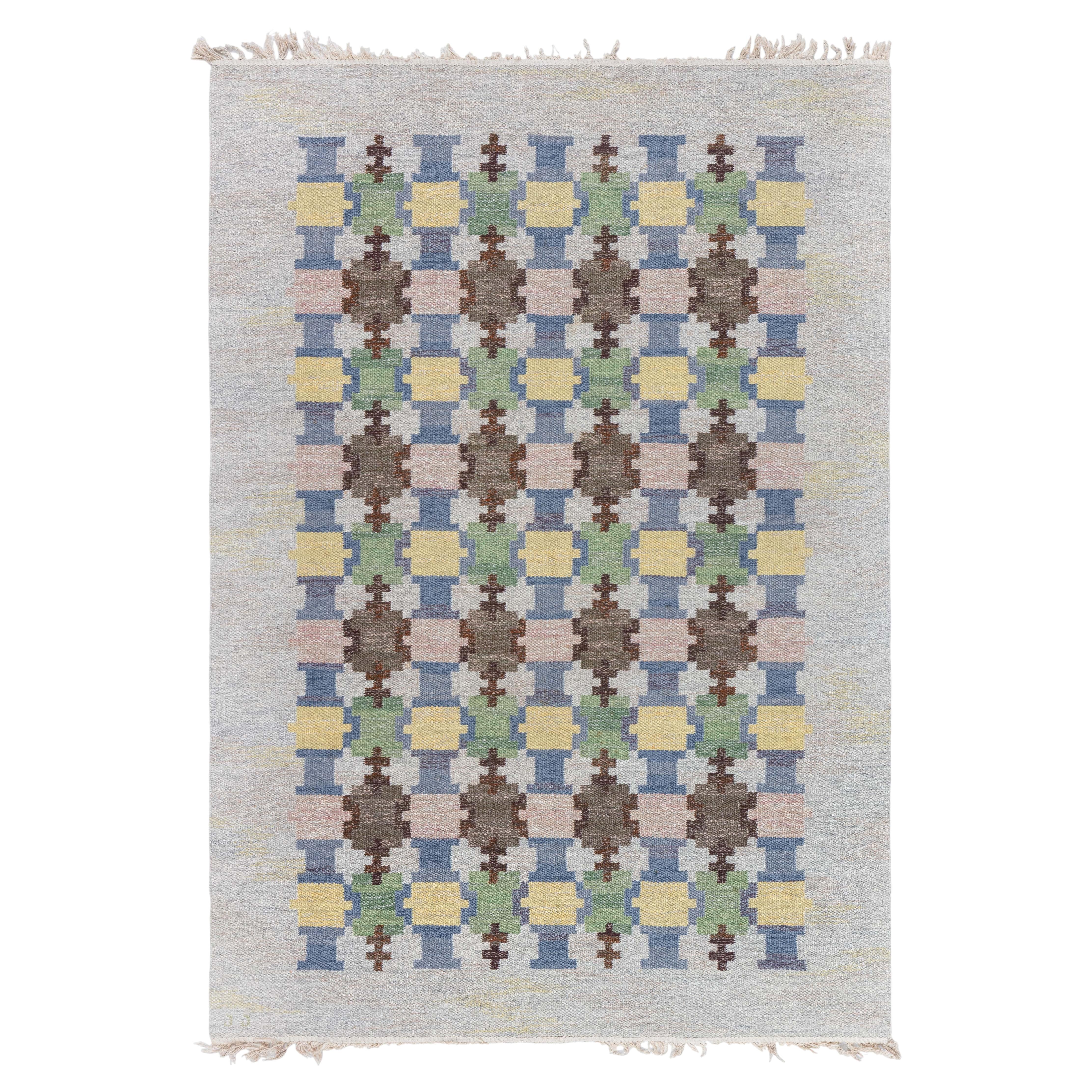 Mid-Century Scandinavian Flatweave Rug Designed By Judith Johansson "Spise Hall" For Sale