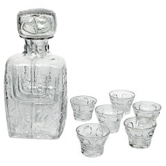 Mid-Century Scandinavian Glass Decanter and Six Shots, Erik Hoglund Style