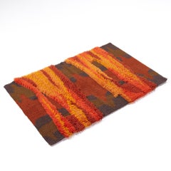 Mid Century Scandinavian High Pile Red and Orange Rya Rug