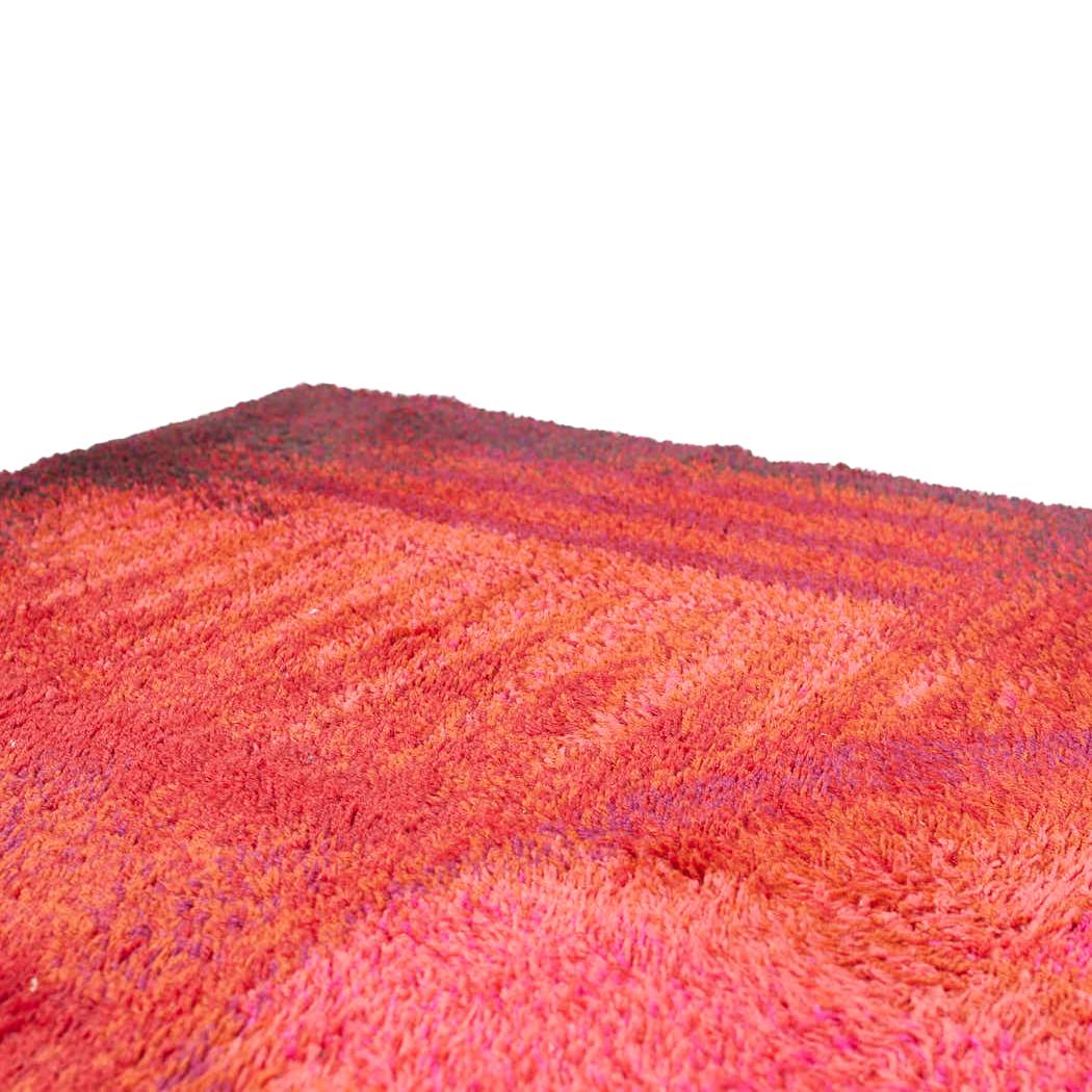Mid Century Scandinavian High Pile Red Rya Rug For Sale at 1stDibs
