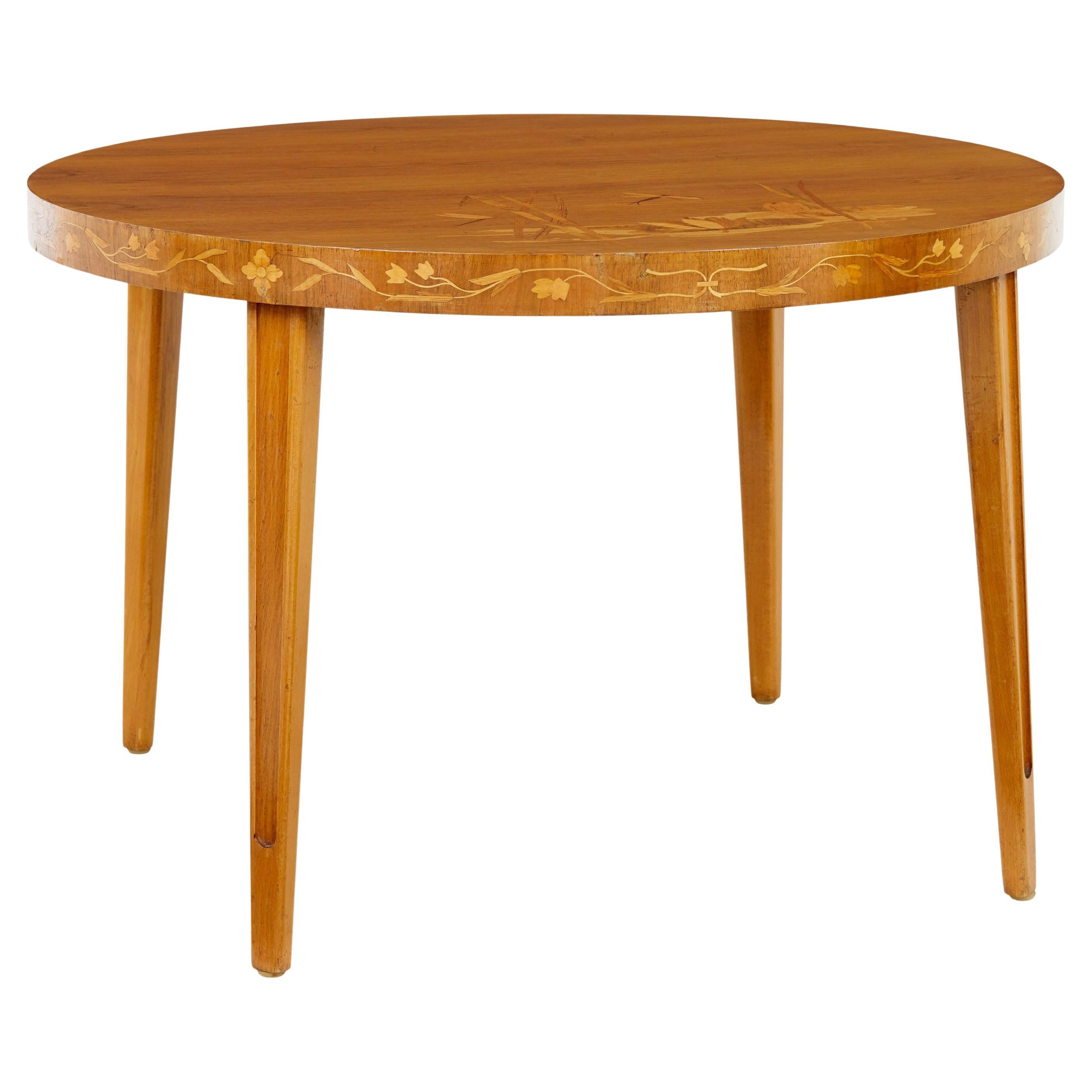 Table basse scandinave en orme marqueté du milieu du siècle dernier