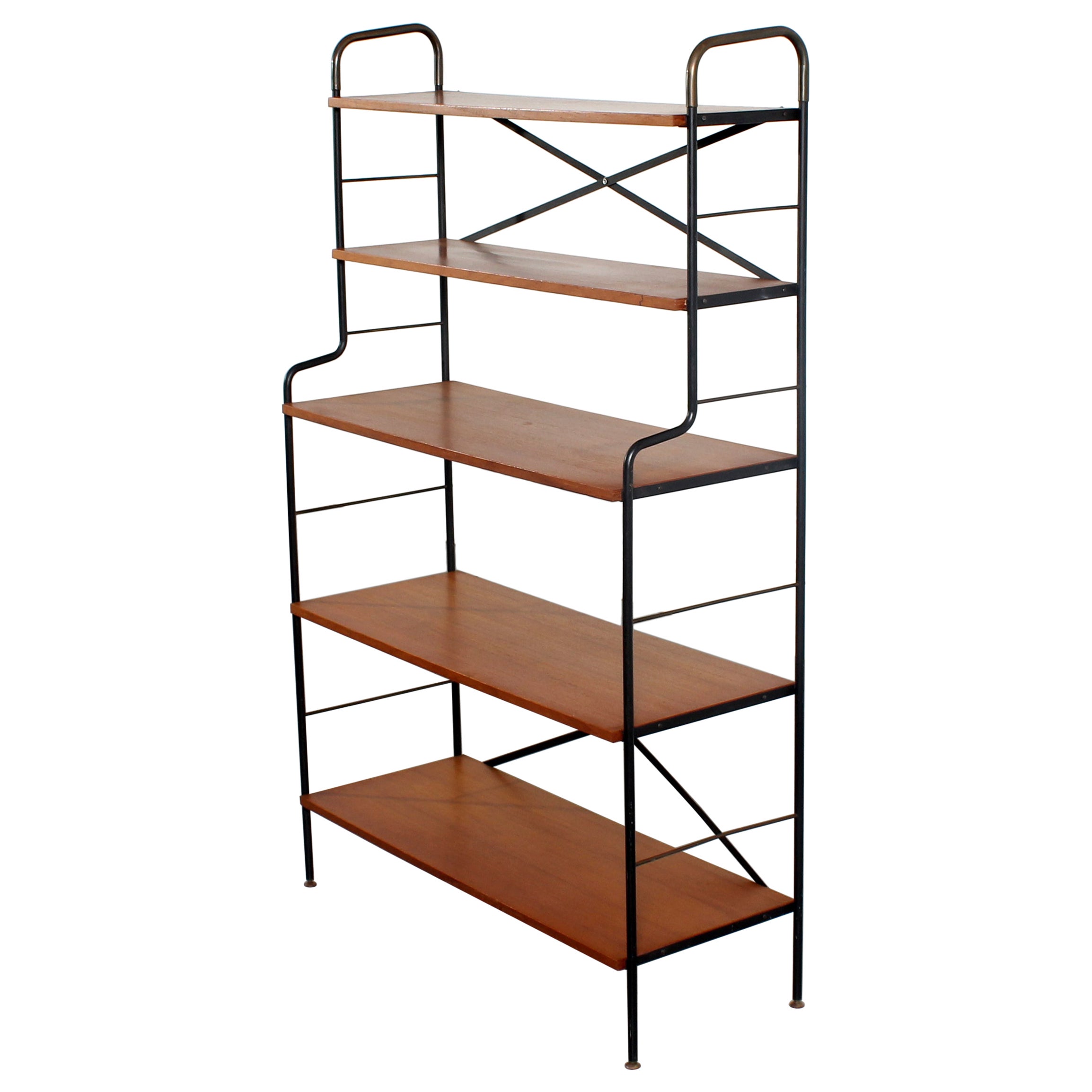 Libreria scandinava di metà secolo in ferro e teak, anni 
60