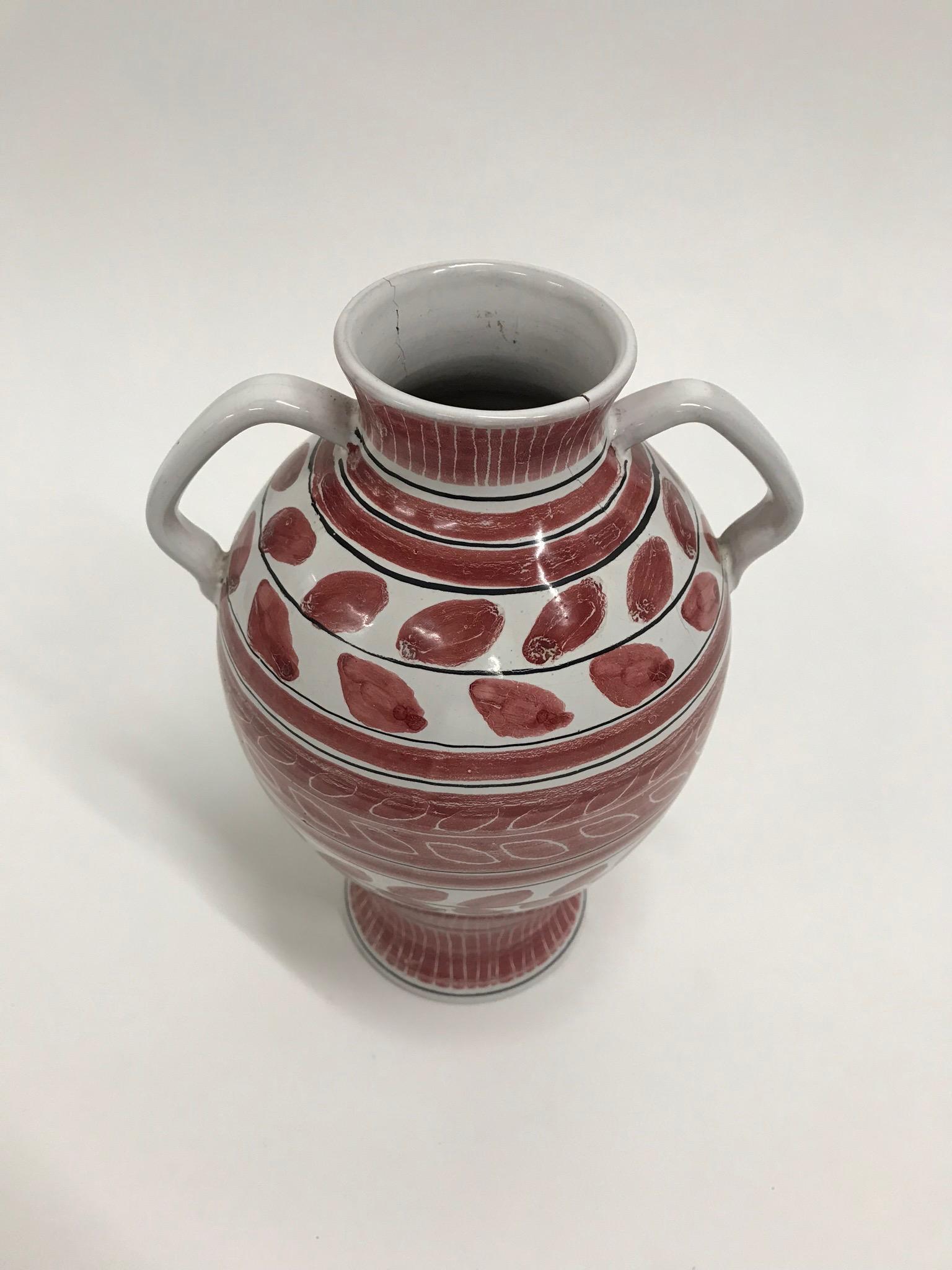 20th Century Midcentury Scandinavian Kåre Berven Fjeldsaa Red and White Vase, Signed KBF For Sale