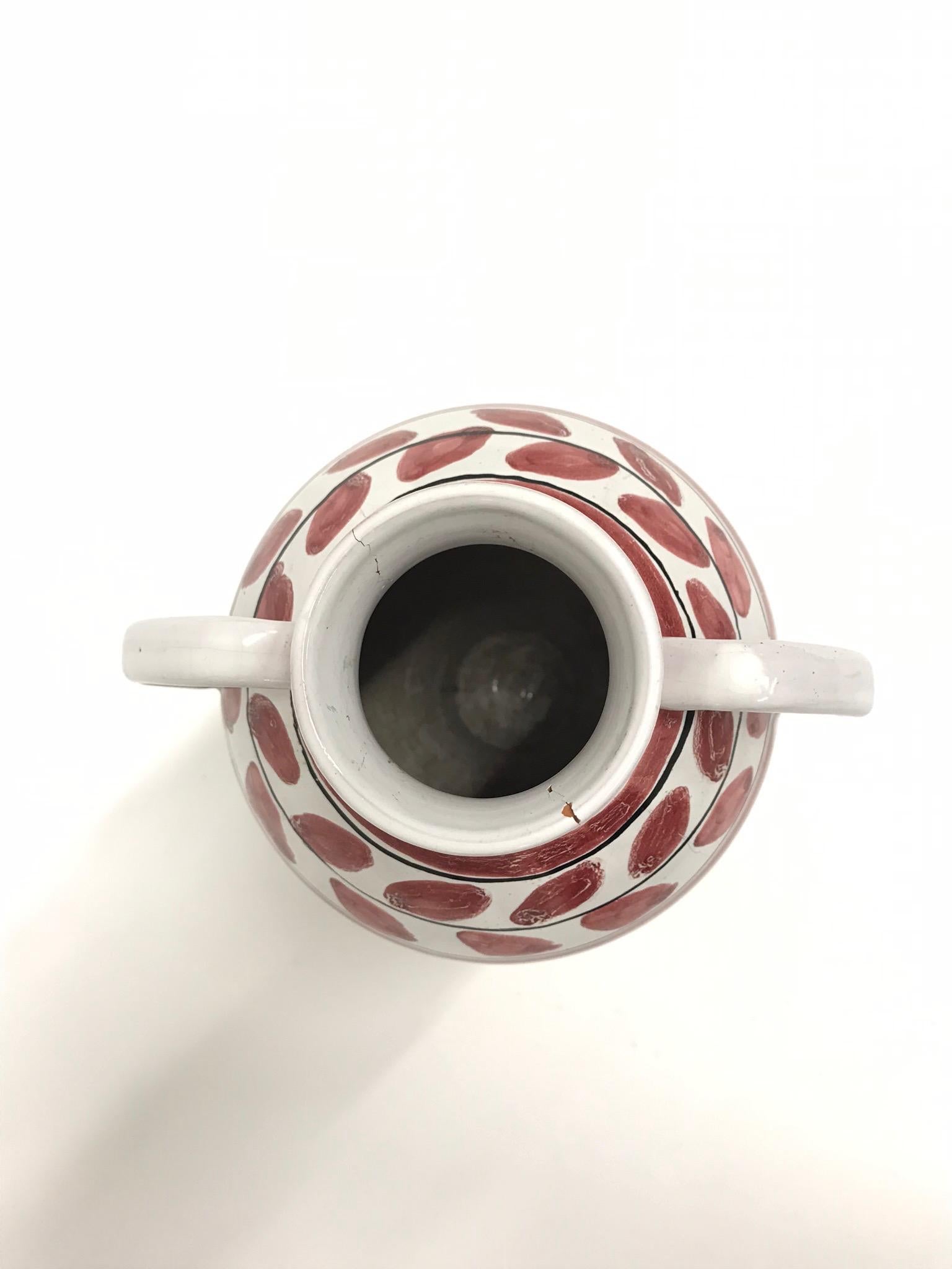Ceramic Midcentury Scandinavian Kåre Berven Fjeldsaa Red and White Vase, Signed KBF For Sale