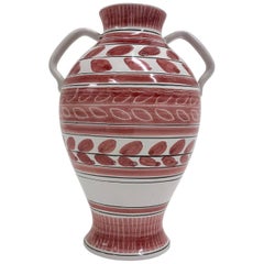 Vintage Midcentury Scandinavian Kåre Berven Fjeldsaa Red and White Vase, Signed KBF