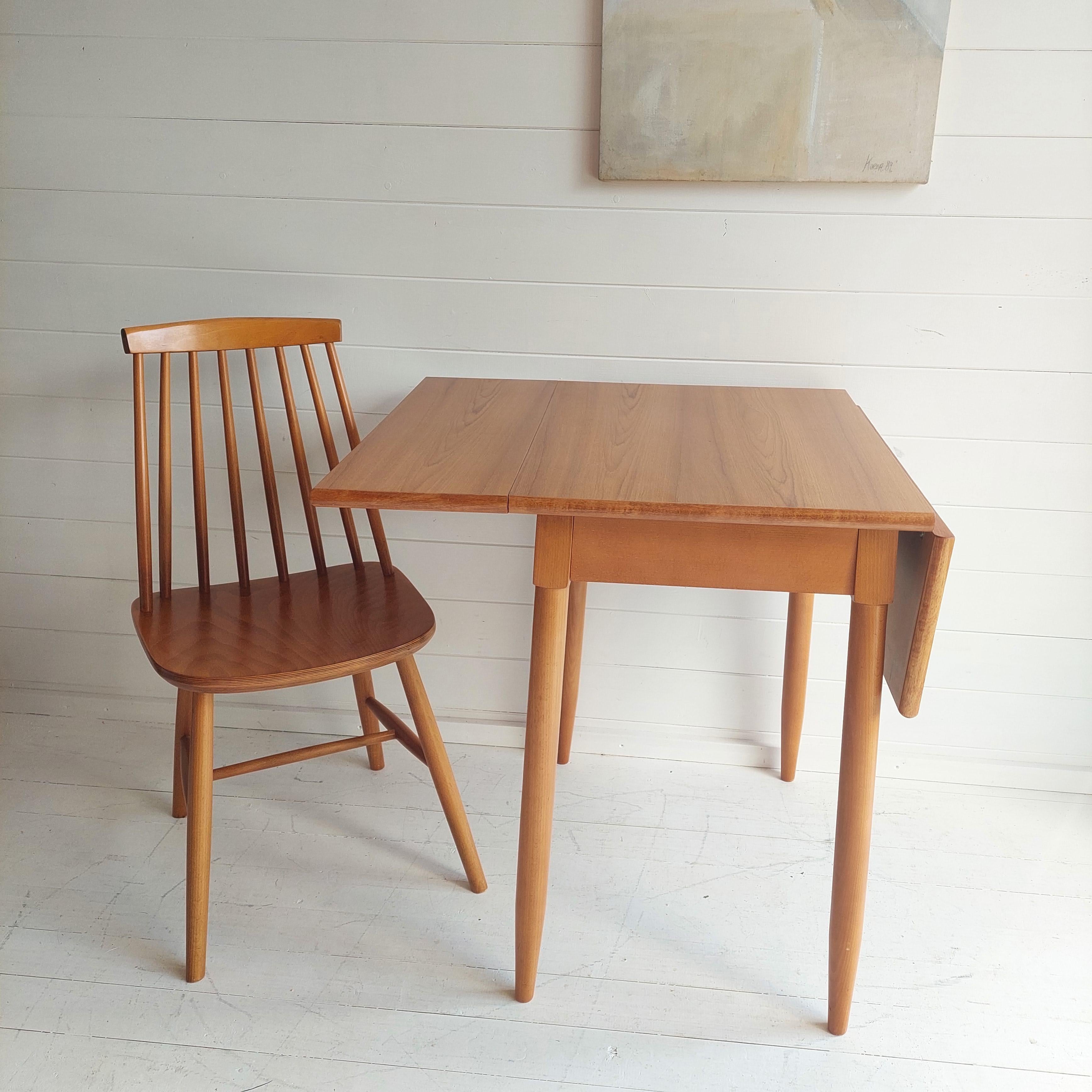 European Mid-Century Scandinavian Kitchen Dining Set Dropleaf Table 2 Ikea Tellus Chairs
