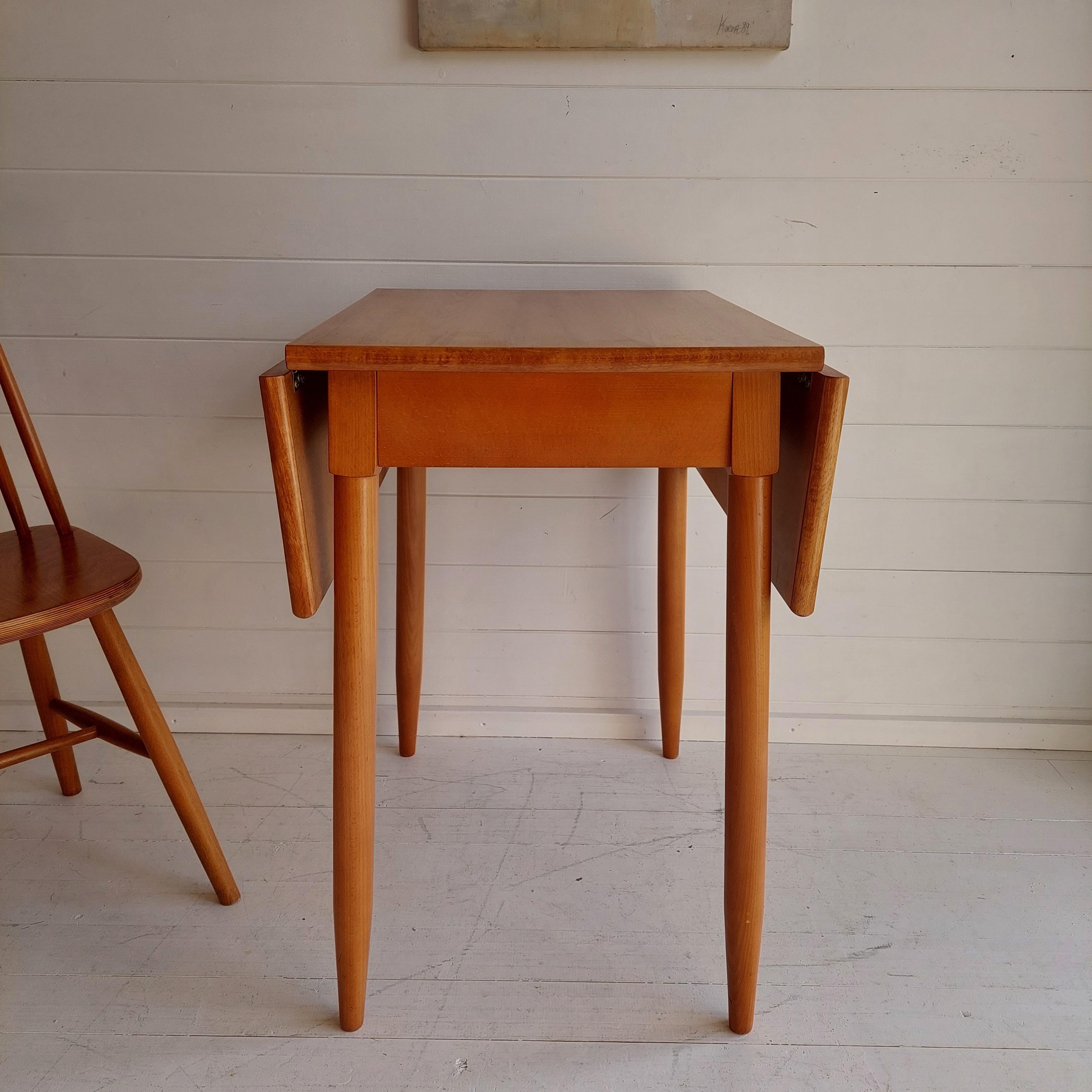 Mid-Century Scandinavian Kitchen Dining Set Dropleaf Table 2 Ikea Tellus Chairs In Good Condition In Leamington Spa, GB