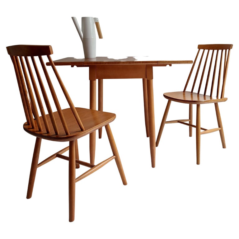 Mid-Century Scandinavian Kitchen Dining Set Dropleaf Table 2 Ikea Tellus Chairs For Sale at 1stDibs