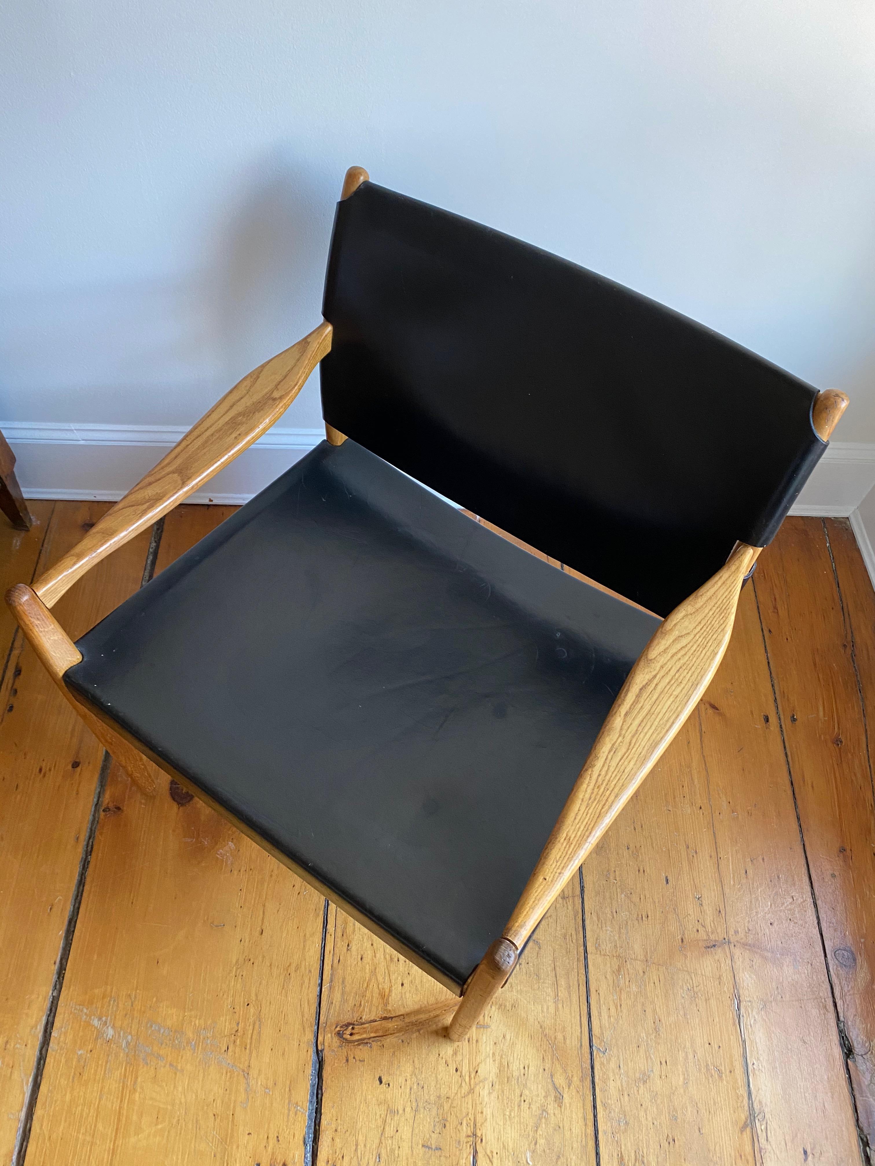 Scandinavian Modern Black Leather and Ash Armchair by Per-Olof Scottes for IKEA For Sale