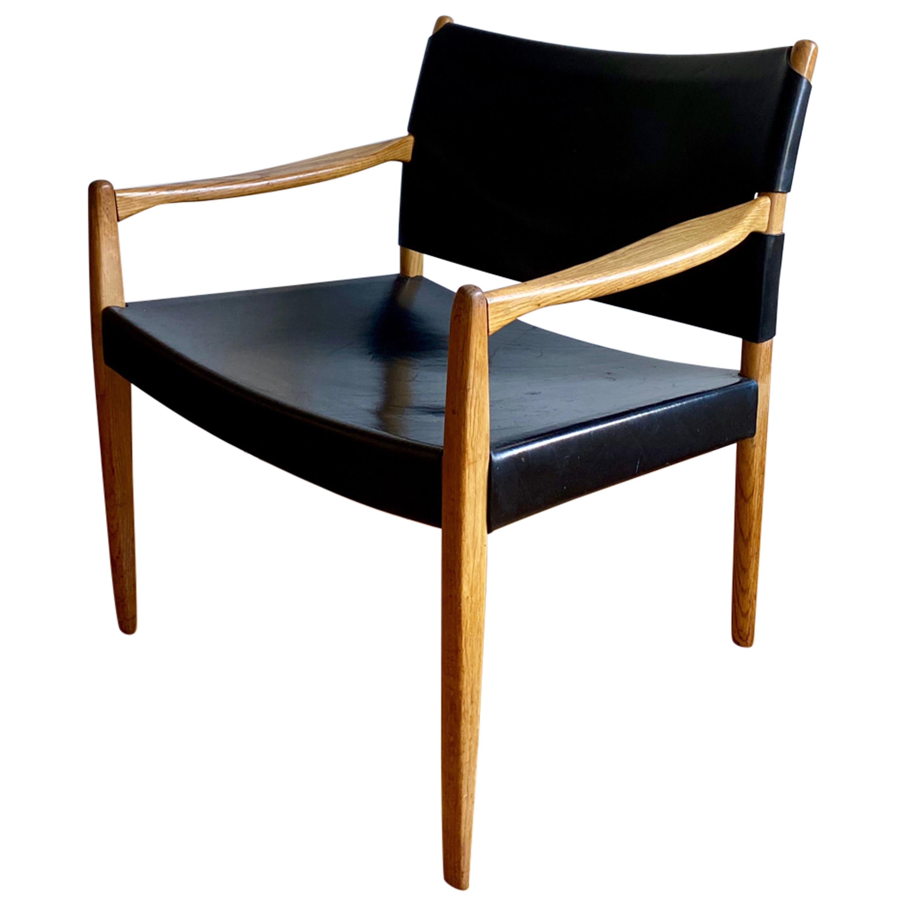 Black Leather and Ash Armchair by Per-Olof Scottes for IKEA For Sale