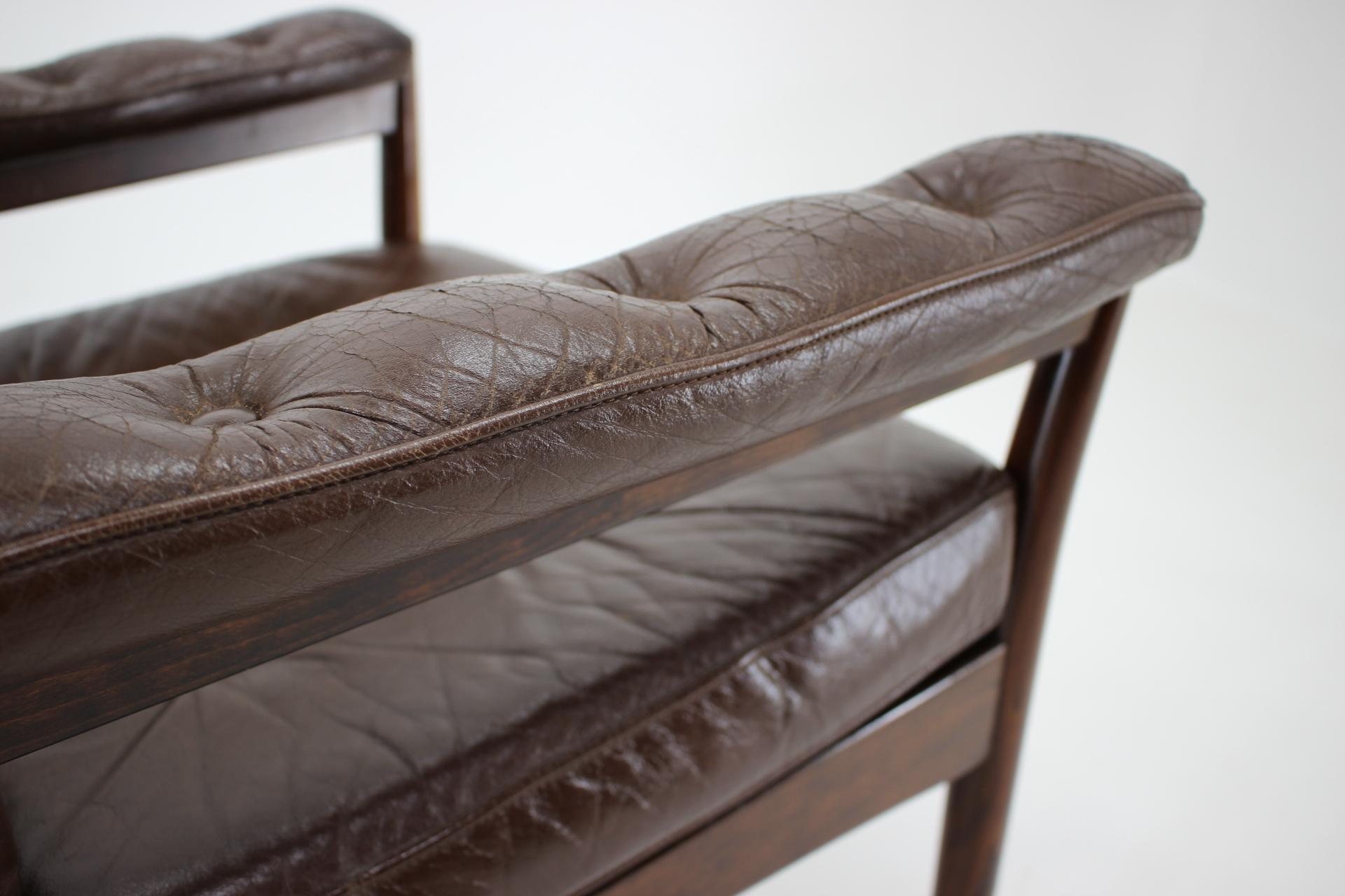 Late 20th Century Midcentury Scandinavian Leather Armchair, 1960 / Sweden / G-Mobler For Sale