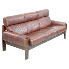 Mid Century Scandinavian Leather Maroon sling sofa by Uu-Vee Kaluste Oy Finland