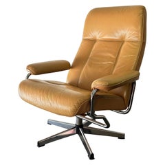 Mid-Century Scandinavian Leather Reclining Lounge Chair Chrome frame 1960s-70s