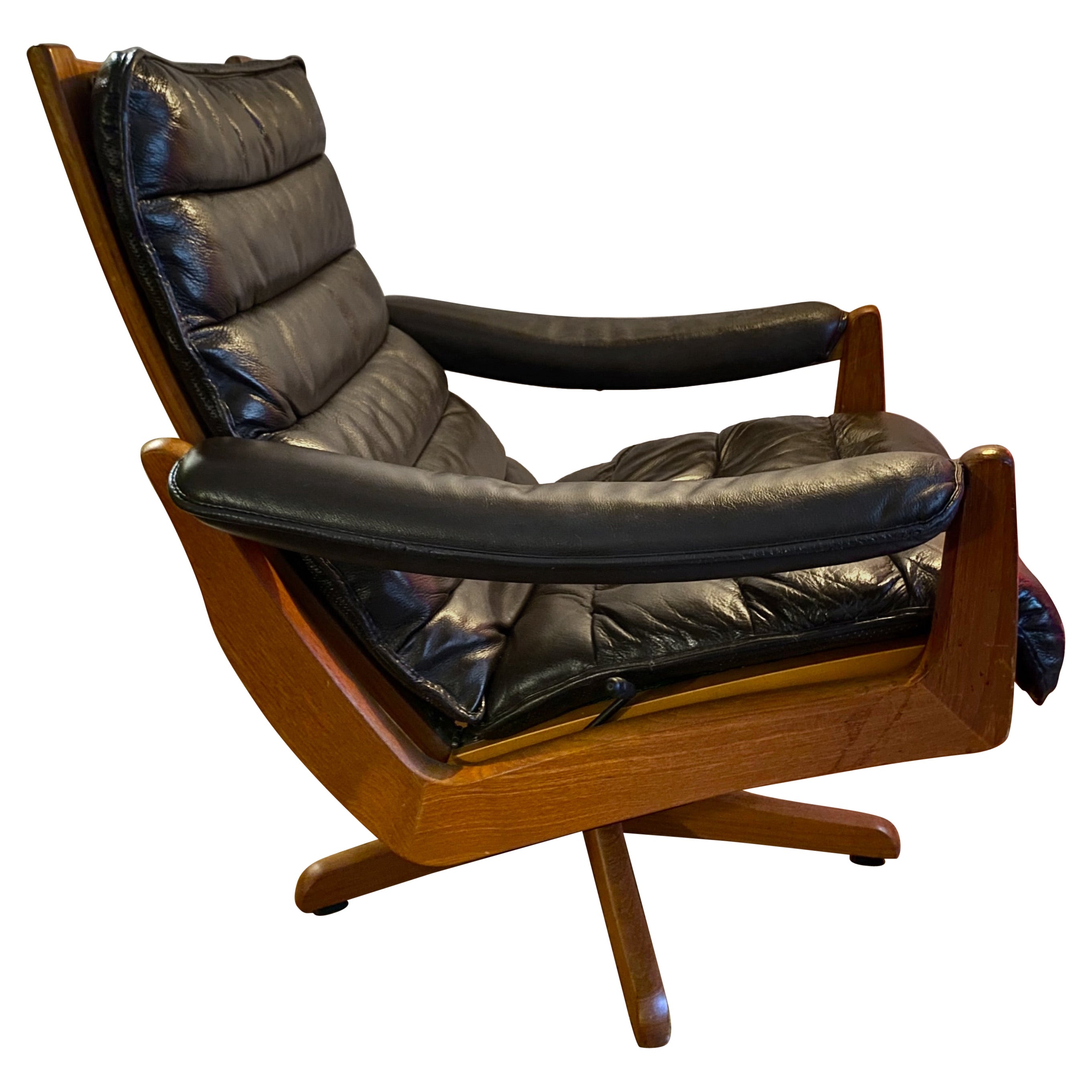 Chaise longue et pouf en cuir Mid Century Mobler