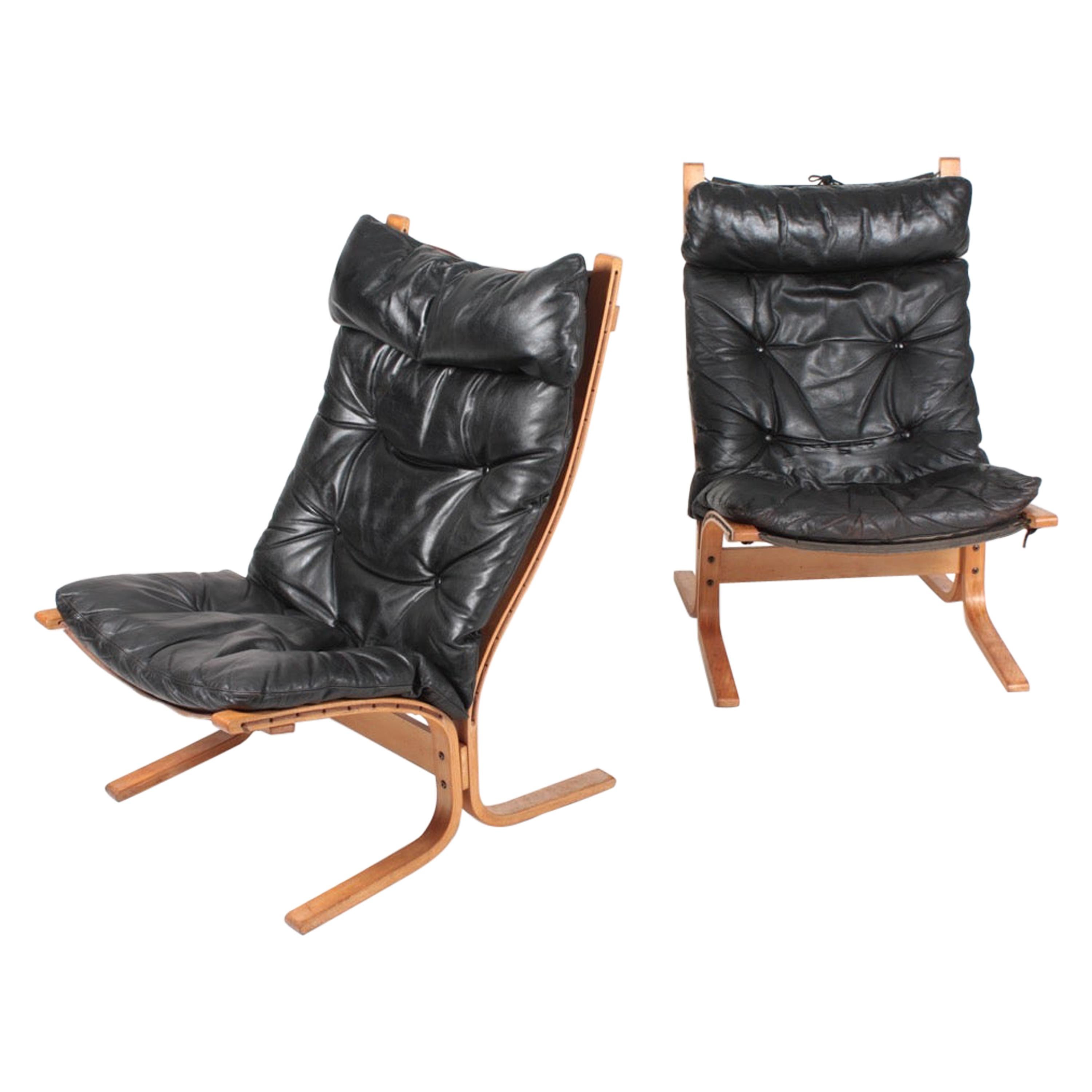 Midcentury Scandinavian Lounge Chairs in Patinated Leather by Ingmar Relling