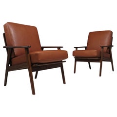 Mid-century Scandinavian Lounge Chairs in Saddle Leather