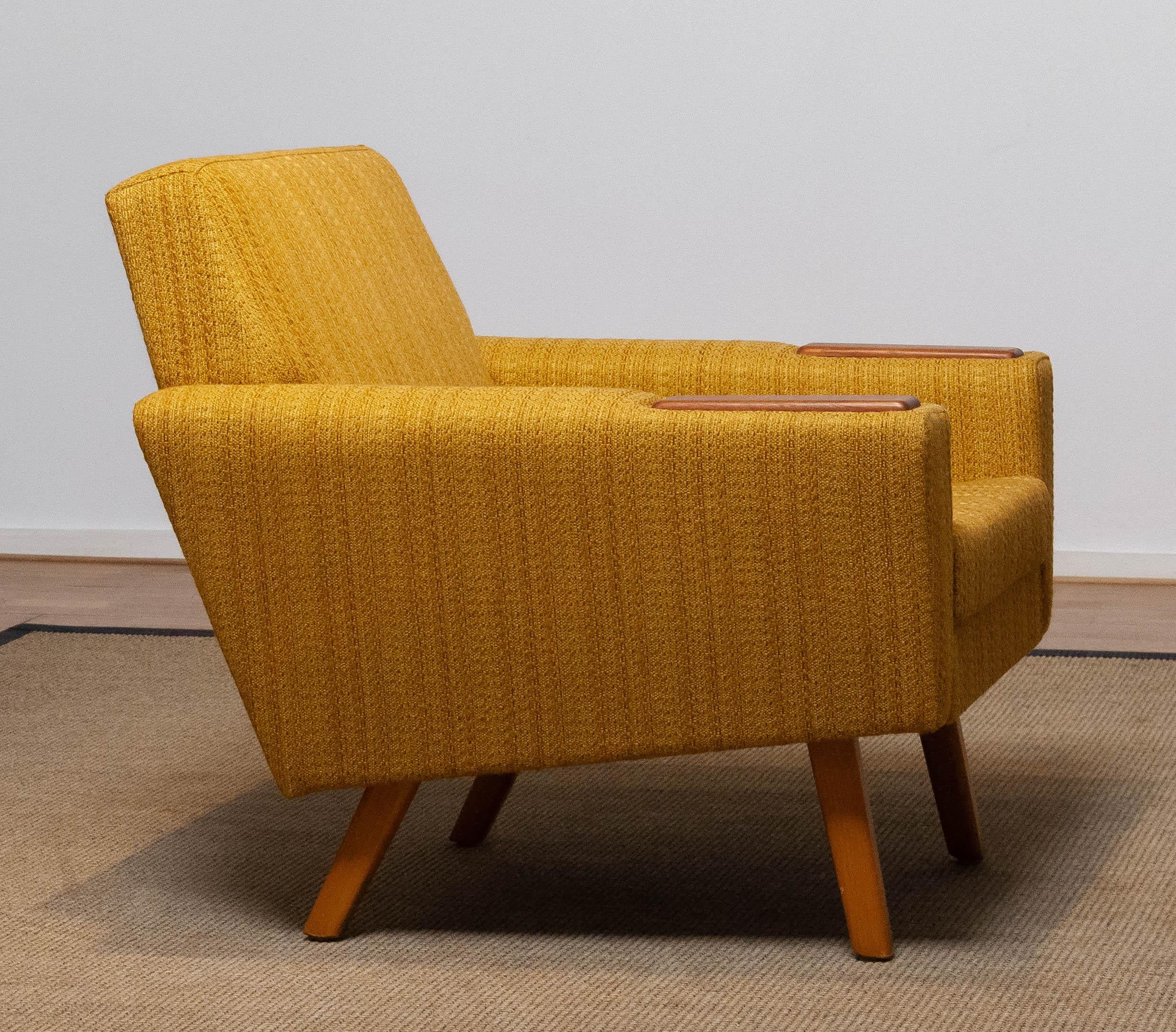 Scandinavian Modern Mid Century Scandinavian Lounge / Club Chair with Teak Paws in Fabric, Denmark For Sale