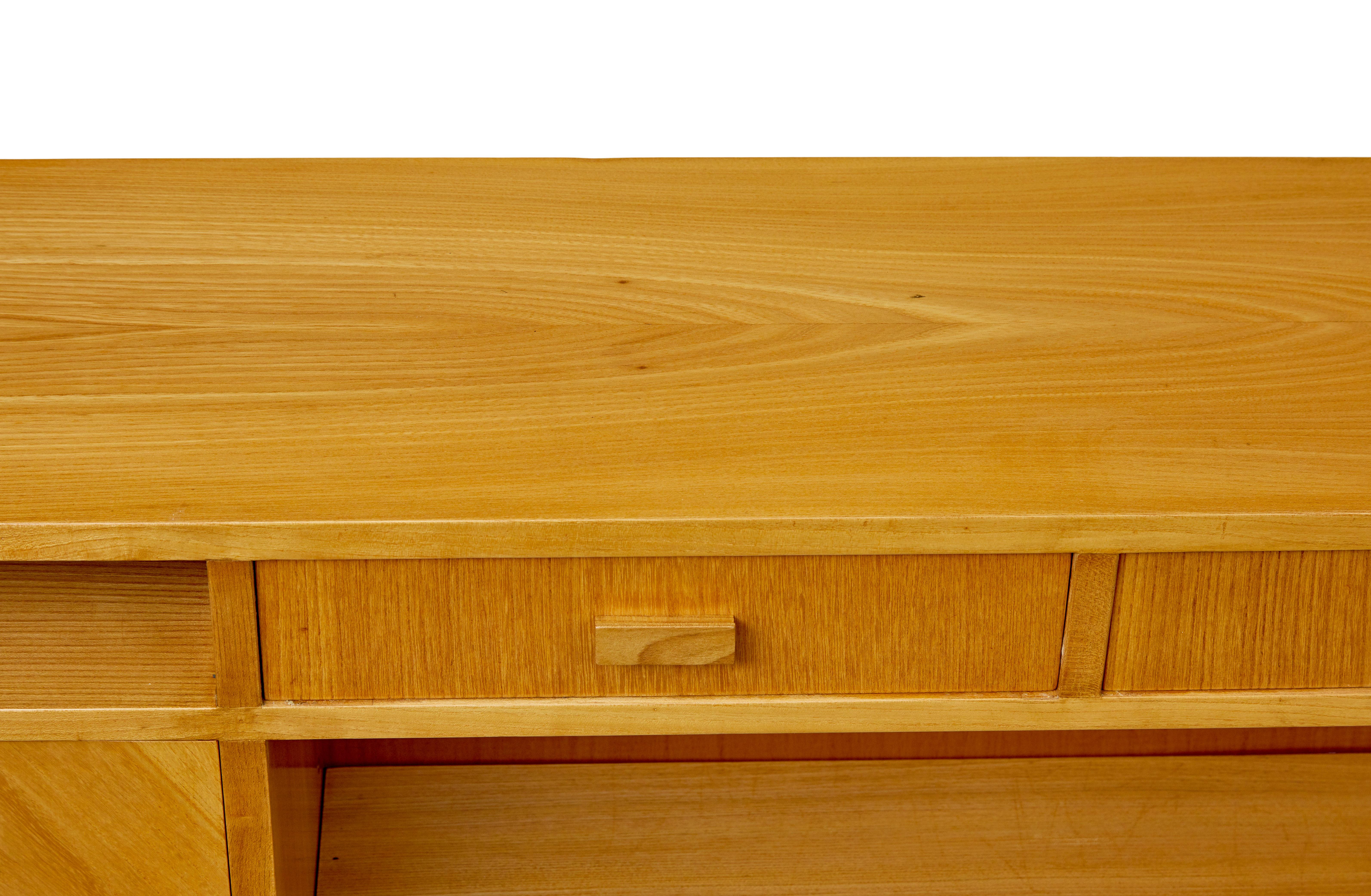 Swedish Mid century Scandinavian low open bookcase in elm