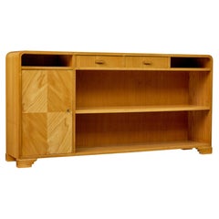 Mid century Scandinavian low open bookcase in elm