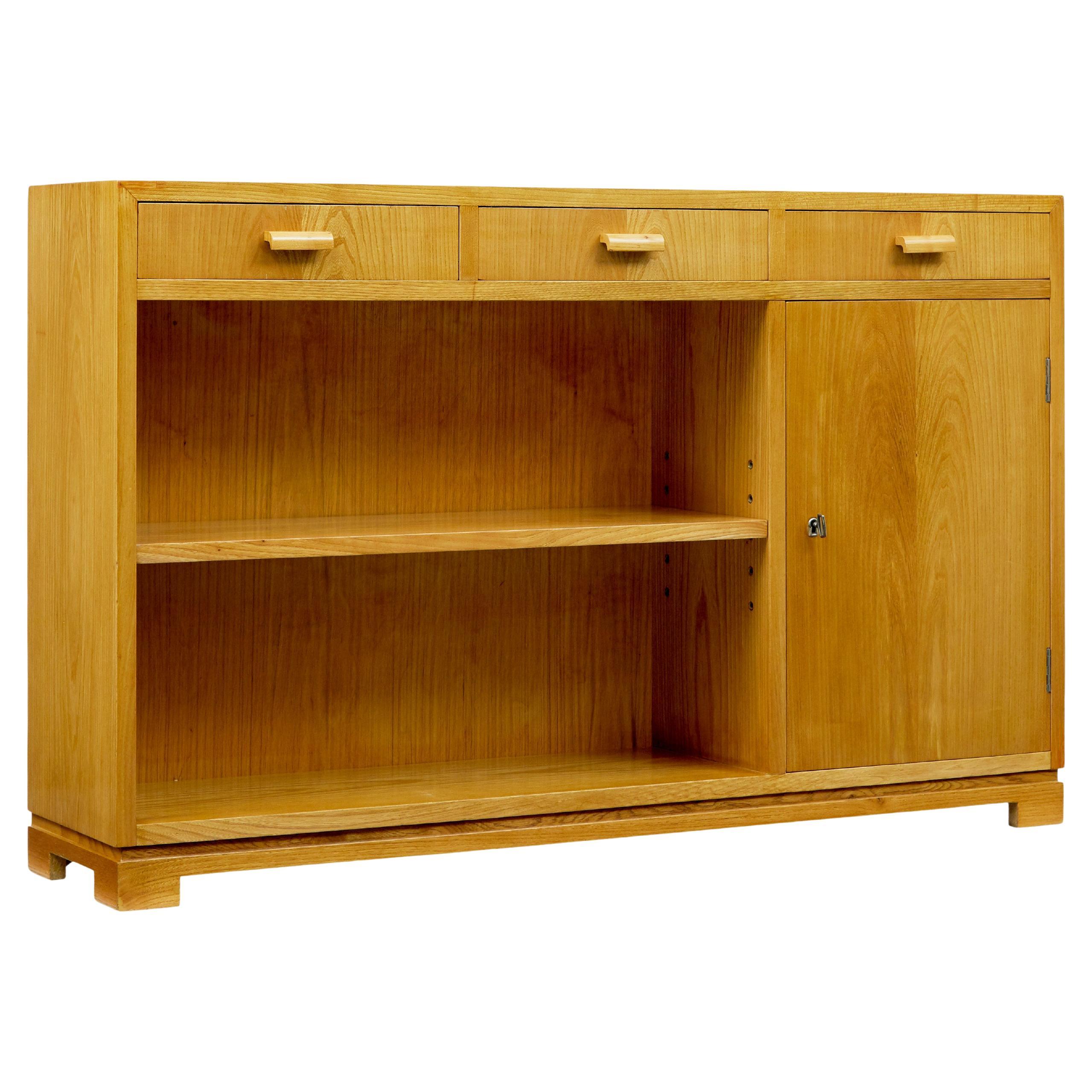 Mid century Scandinavian low open bookcase in elm For Sale