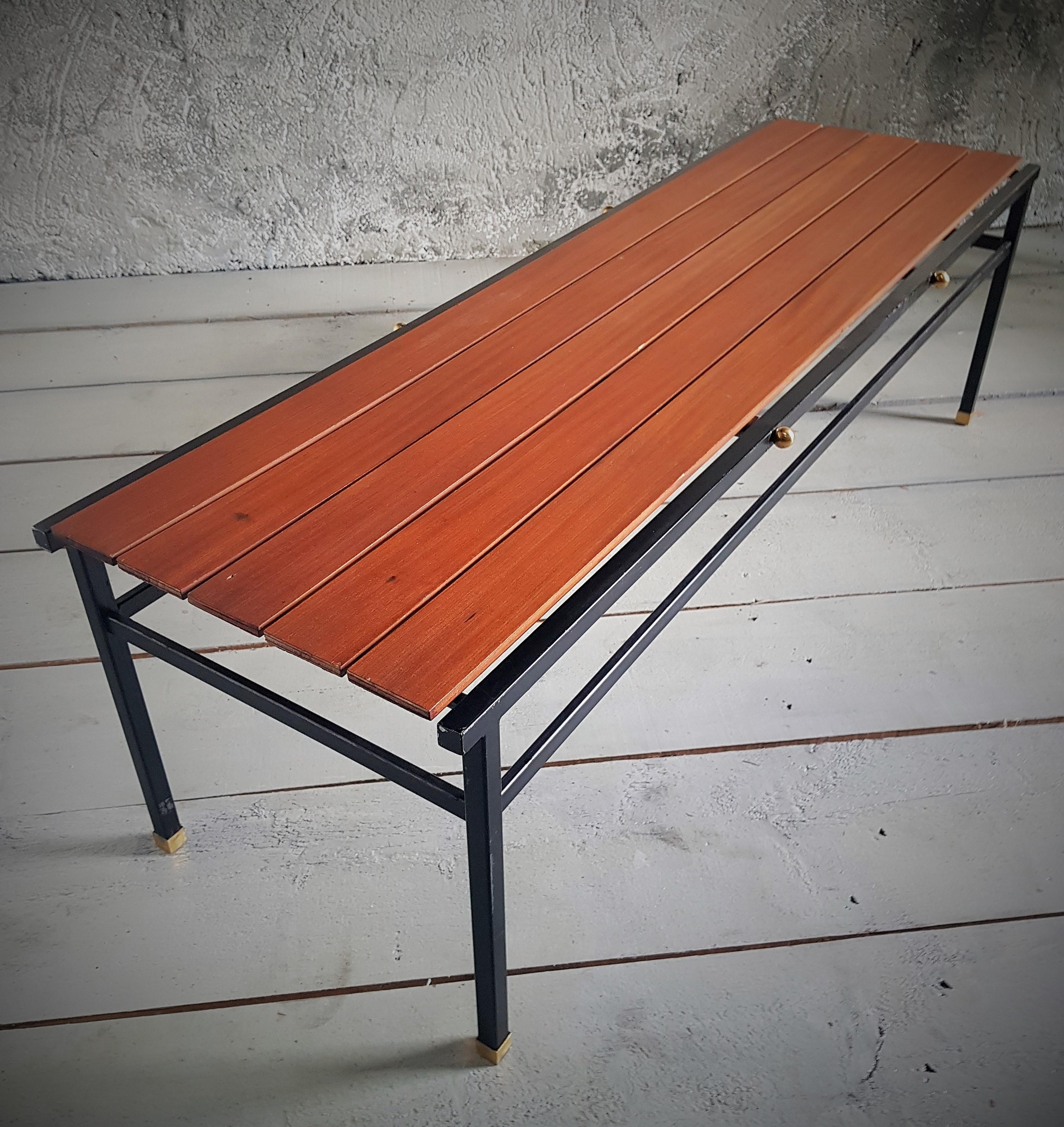 Mid-Century Scandinavian Metal, Brass and Teak Bench Console, Denmark, 1960s For Sale 9