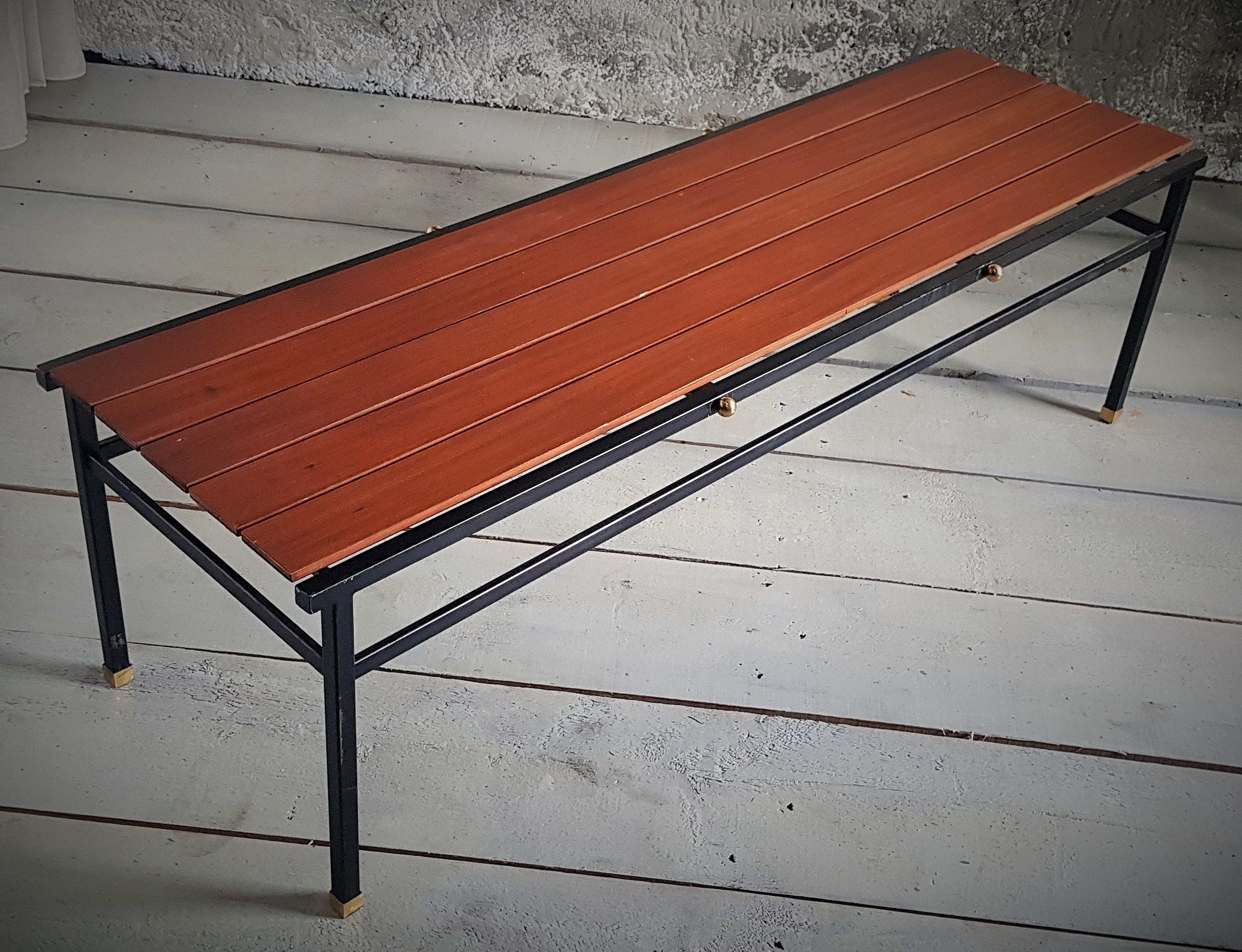 Mid-Century Scandinavian Metal, Brass and Teak Bench Console, Denmark, 1960s For Sale 10