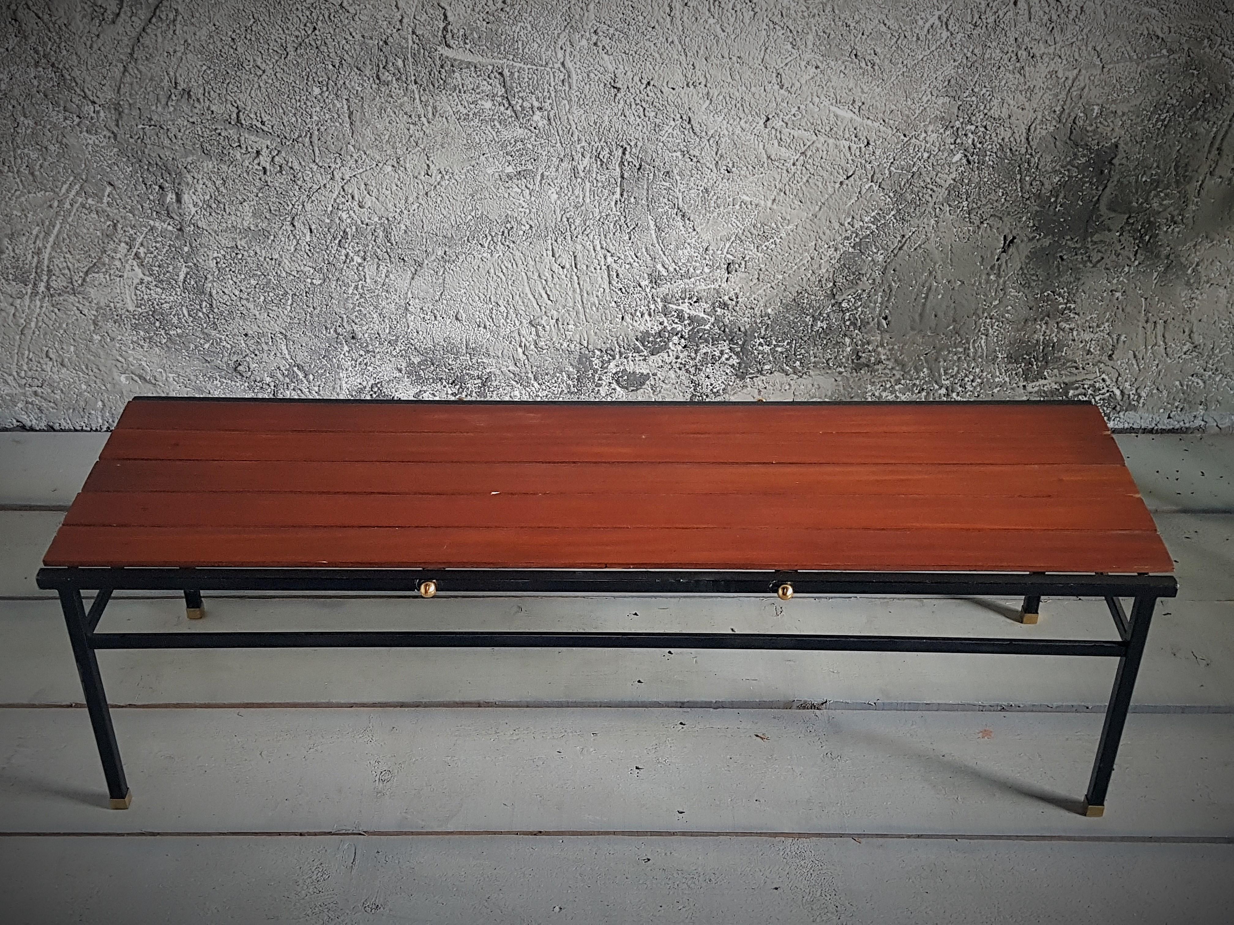 Mid-Century Scandinavian Metal, Brass and Teak Bench Console, Denmark, 1960s For Sale 13