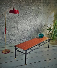 Mid-Century Scandinavian Metal, Brass and Teak Bench Console, Denmark, 1960s