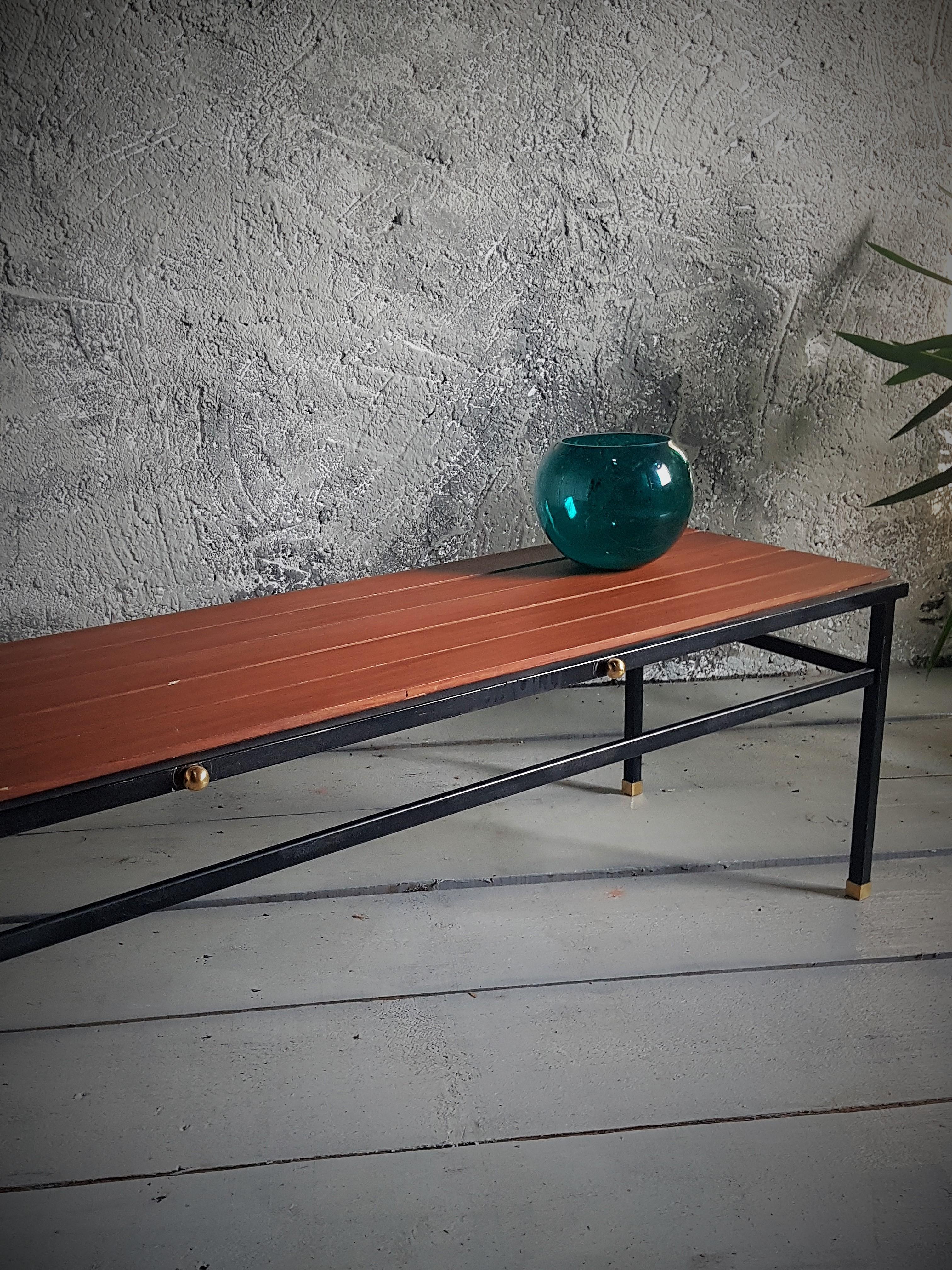 Mid-20th Century Mid-Century Scandinavian Metal, Brass and Teak Bench Console, Denmark, 1960s For Sale