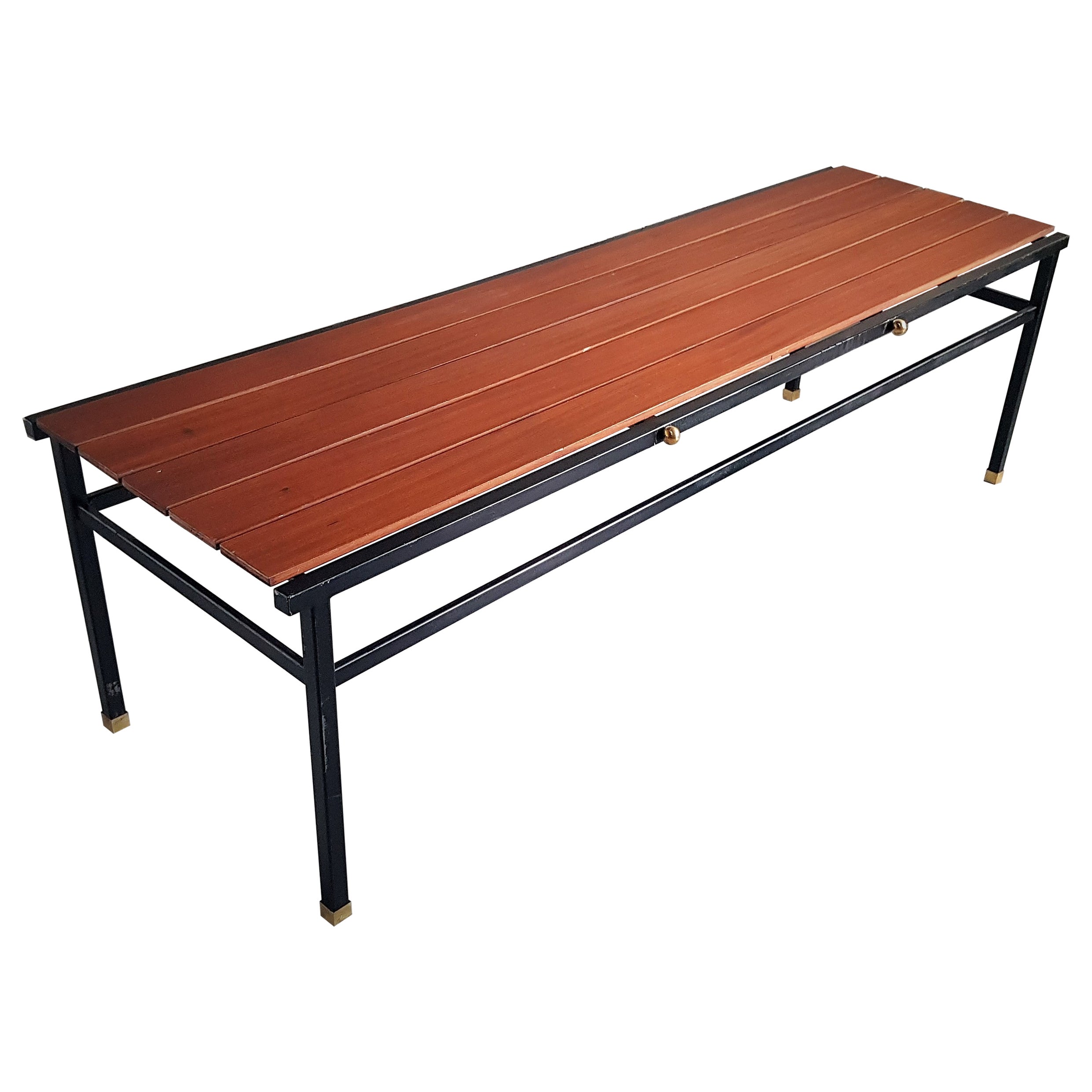 Console-banquette scandinave du milieu du siècle en métal, laiton et teck, Danemark, années 1960 en vente