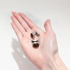 Mid-Century Scandinavian Modern 830 Silver & Carnelian Cabochon Cufflinks