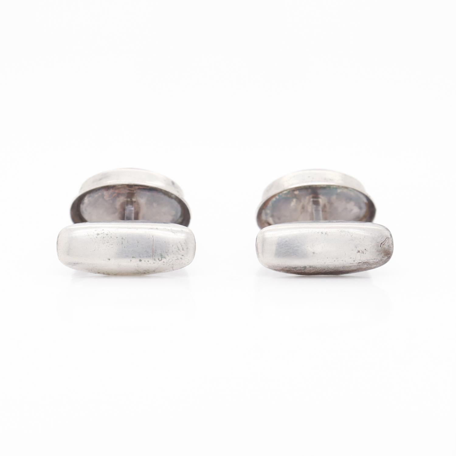 Manschettenknöpfe aus 830er Silber und Karneol-Cabochon, Skandinavische Moderne der Mitte des Jahrhunderts im Angebot 2