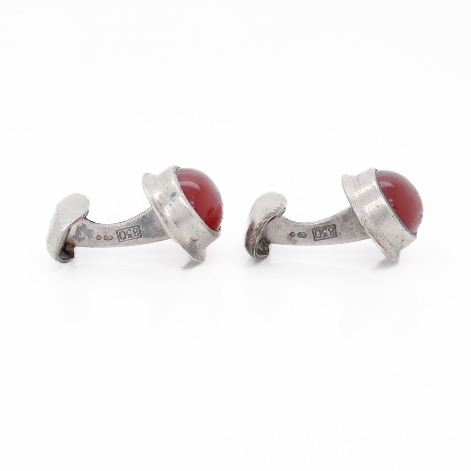 Manschettenknöpfe aus 830er Silber und Karneol-Cabochon, Skandinavische Moderne der Mitte des Jahrhunderts im Angebot 3