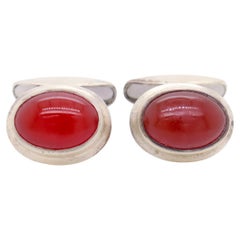 Mid-Century Scandinavian Modern 830 Silver & Carnelian Cabochon Cufflinks