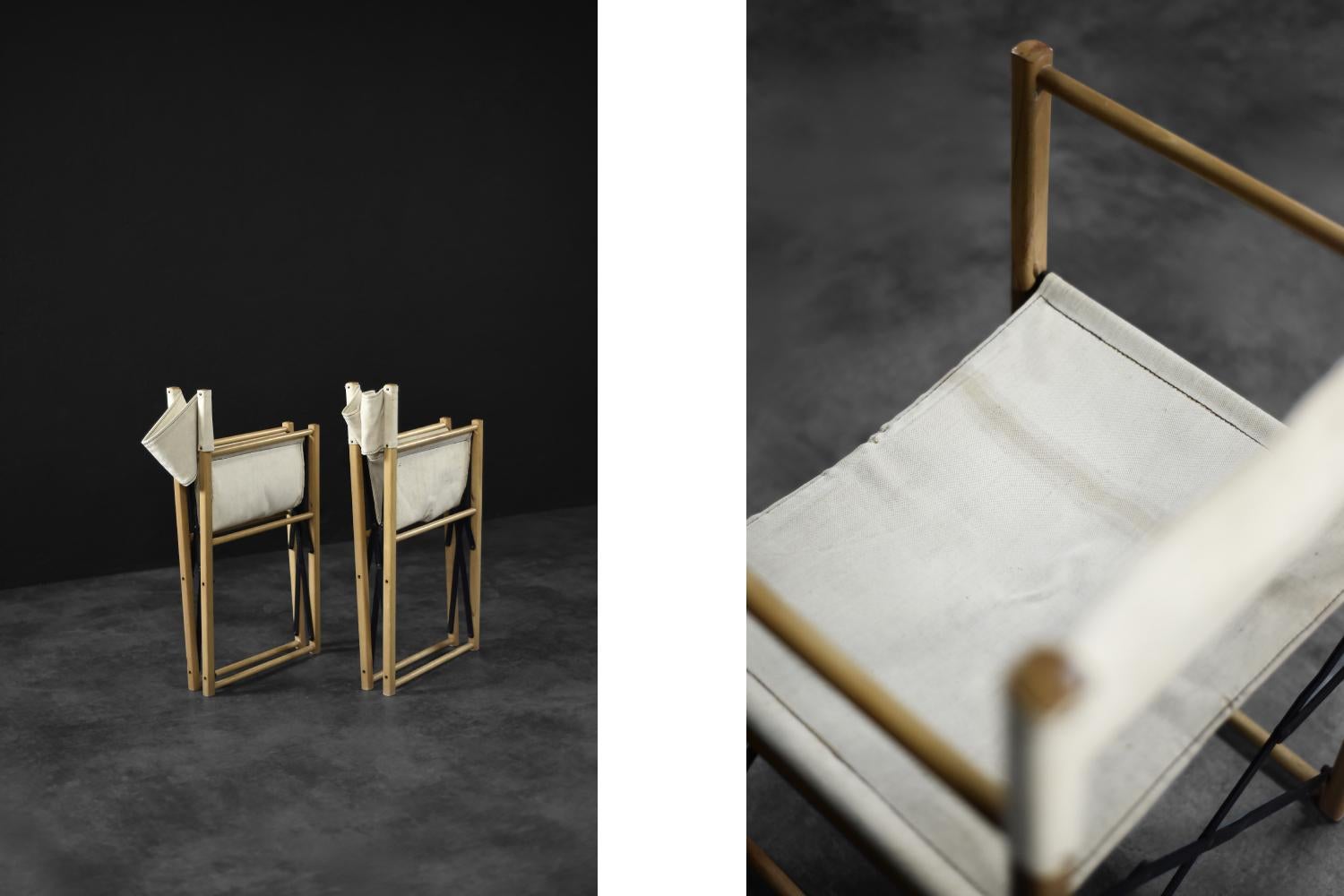 Sillas de director Safari de haya y lona, modernas escandinavas de mediados de siglo, años 60 Escandinavo en venta