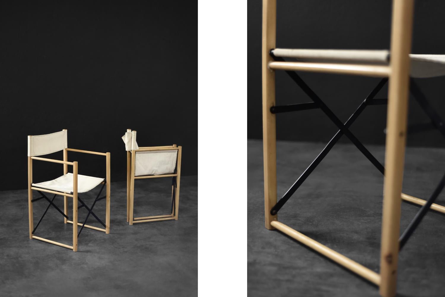 Sillas de director Safari de haya y lona, modernas escandinavas de mediados de siglo, años 60 en Bueno estado para la venta en Warszawa, Mazowieckie