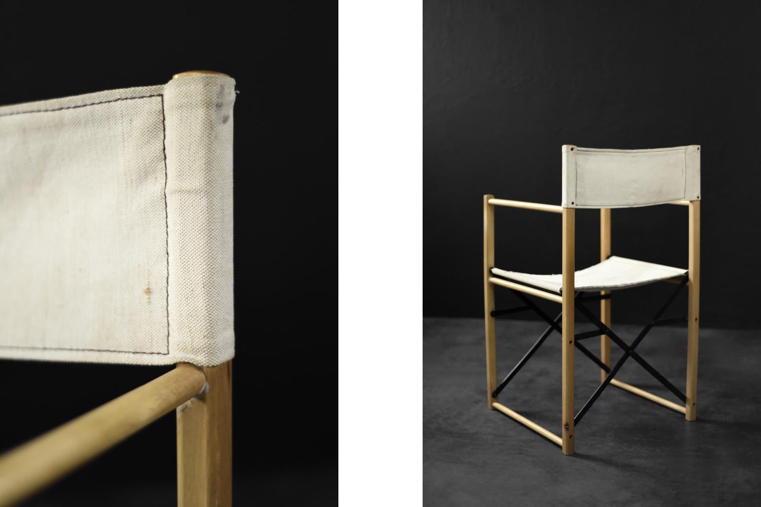 Sillas de director Safari de haya y lona, modernas escandinavas de mediados de siglo, años 60 Metal en venta