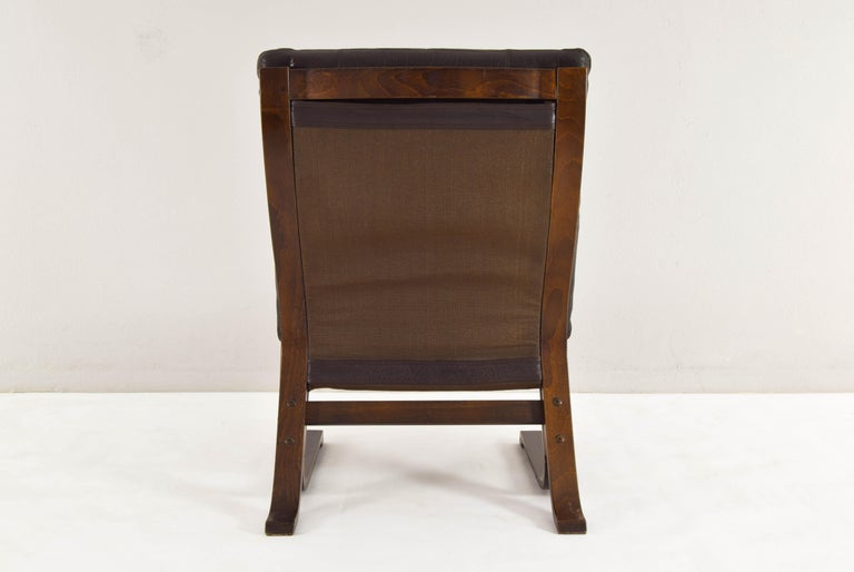 Midcentury Scandinavian Modern Bentwood and Brown Leather Armchair ...