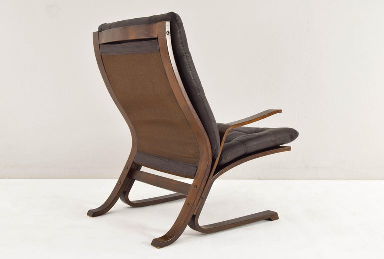 Midcentury Scandinavian Modern Bentwood and Brown Leather Armchair ...