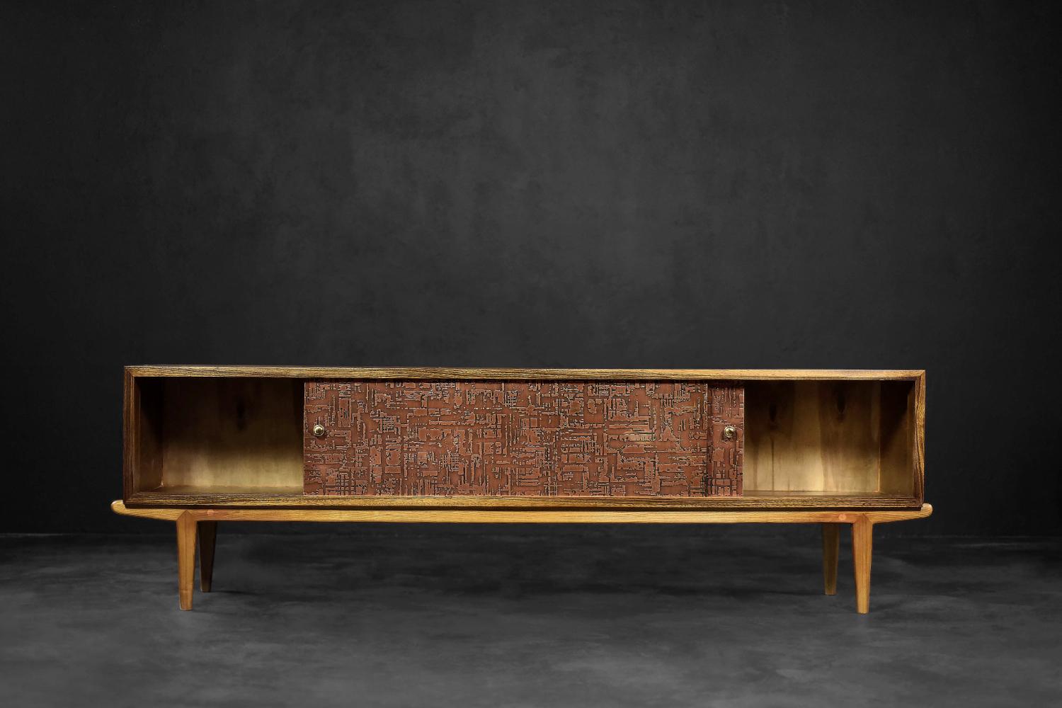 Mid-20th Century Mid-Century Scandinavian Modern Birch Sideboard with Copper Relief on the Front For Sale