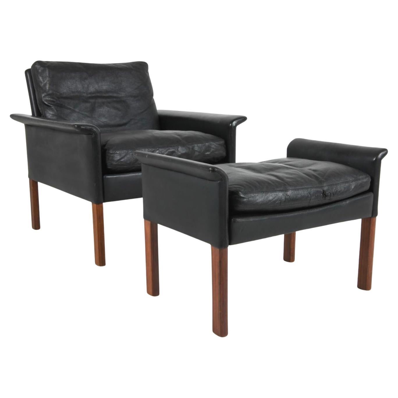 Sillón otomano de cuero negro moderno escandinavo de mediados de siglo de Hans Olsen Escandinavo moderno en venta