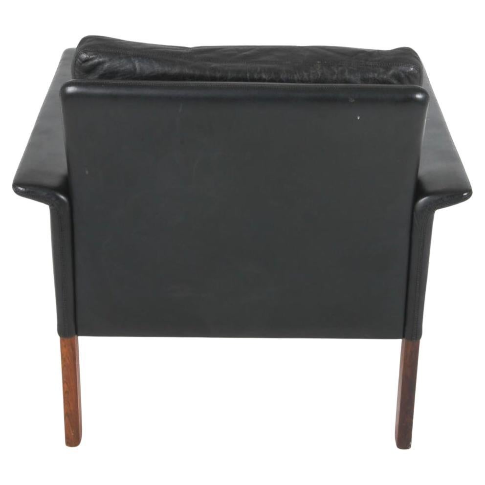 Sillón otomano de cuero negro moderno escandinavo de mediados de siglo de Hans Olsen Danés en venta