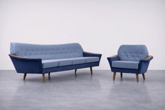 Mid-Century Scandinavian Modern Blue Velvet Living Room Set from Holm Fabriker
