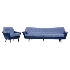 Mid-Century Scandinavian Modern Blue Velvet Living Room Set from Holm Fabriker