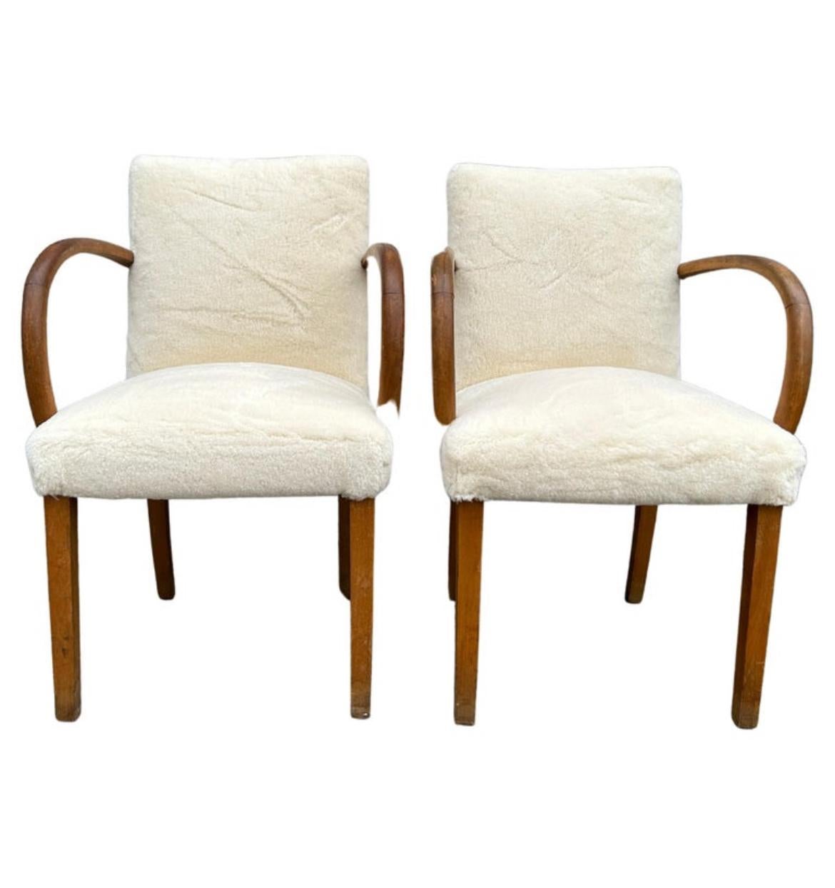 Swedish Mid Century Scandinavian Modern Curved Armchair with White Sherpa