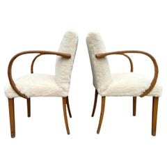 Mid Century Scandinavian Modern Curved Armchair with White Sherpa